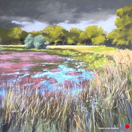 "Au bord de l'&eacute;tang" pastel sec 35x35 cm  VENDU