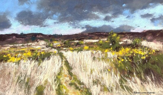 "Retour vers les Monts d'Arr&eacute;e" pastel sec 36x21 cm ( encadr&eacute; 49x34 cm) disponible
