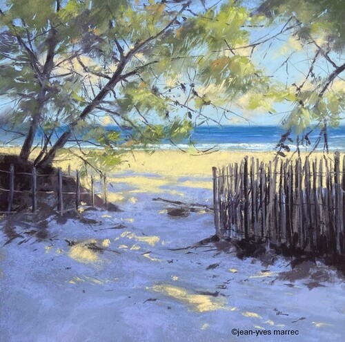 "Il faisait tr&egrave;s beau !" pastel sec 35x35 cm (encadr&eacute; 50x50 cm) Disponible &agrave; mon atelier