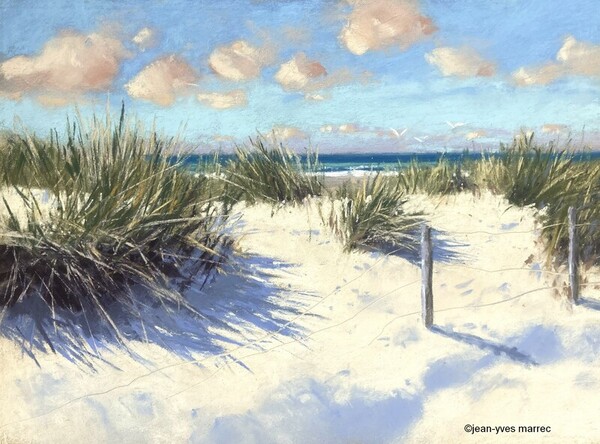 "Paysage iod&eacute;" pastel sec 36x26 cm (encadr&eacute; 50x40 cm) Disponible &agrave; mon atelier