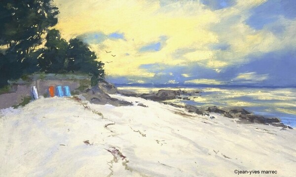 "Soir jaune &agrave; Beg meil"  pastel sec 36x21cm (encadr&eacute; 49x34cm)