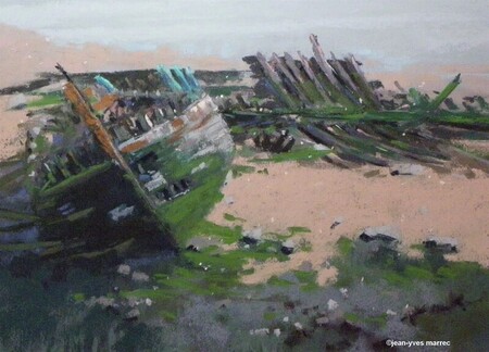 "Épaves V"  pastel sec 36x26 cm (Ecadré 50x40 cm) Disponible à Par Vents et Marées