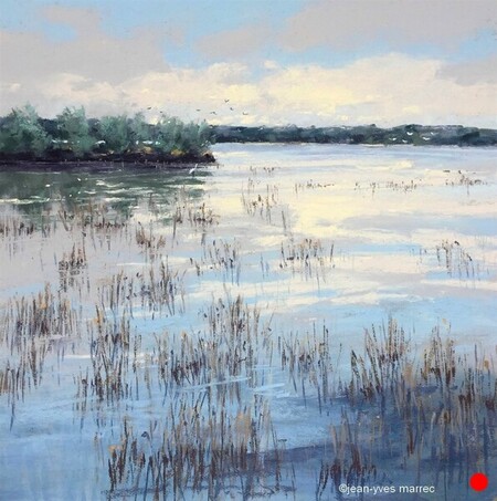 "S&eacute;r&eacute;nit&eacute; sur l'&eacute;tang" pastel sec 44x44 cm  VENDU