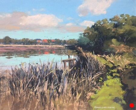 "Chemin au bord de l'étang" pastel sec 44x34 cm  VENDU