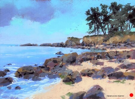 "La Roche Percée, Beg-Meil" pastel sec 36x26 cm   VENDU