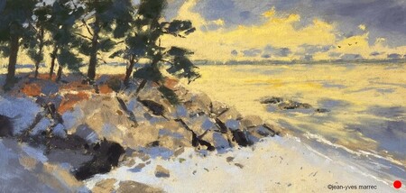"Pins devant la mer"  pastel sec 38x18 cm  VENDU