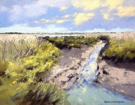 "L'Ile de R&eacute; et ses marais" pastel sec 44x34 cm (encadr&eacute; 60x50 cm)   Disponible &agrave;  la galerie La Corne au Fer