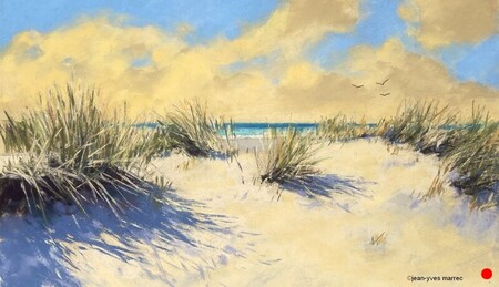 "La dune inond&eacute;e de soleil" pastel sec 36x21 cm  VENDU