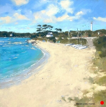 "La plage du Coq, B&eacute;nodet" pastel sec 35x35 cm  VENDU