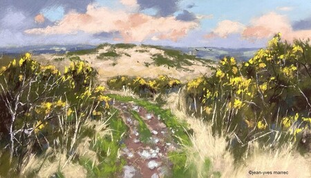 "Le calme des Monts d'Arr&eacute;e" pastel sec 36x21 cm (encadr&eacute; 49x34 cm) Disponible &agrave; la galerie Signatures