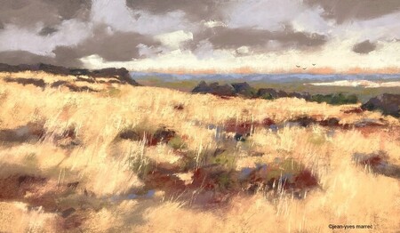 "Air vivifiant aux Monts d'Arr&eacute;e" pastel sec 46x26 cm (encadr&eacute; 60x40 cm) Disponible &agrave; la galerie Signatures