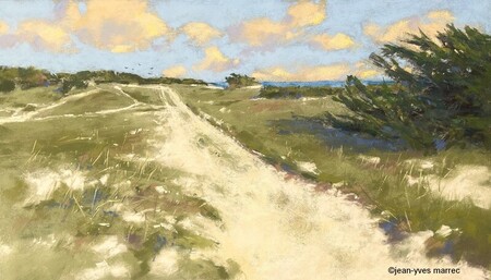 "Les dunes hors saison" pastel sec 46x26 cm (encadr&eacute; 60x40 cm) Disponible &agrave; la galerie Signatures