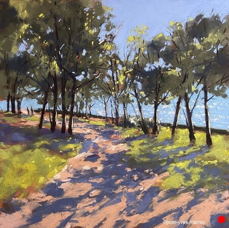 "Promenade sous les pins pastel" sec 35x35 cm  VENDU
