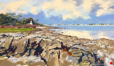 "Ambiance jaune au phare" pastel sec 46x26 cm  VENDU