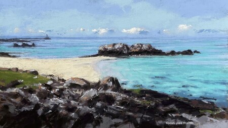 "Sur l'horizon le Huic, les Glénan"pastel sec 36x21 cm (encadré 49x34 cm) Disponible à Par Vents et Marées
