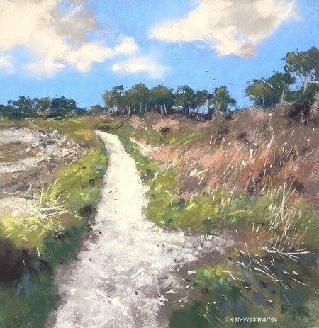 "Sur le sentier marin" pastel sec 26x26 cm ( encadr&eacute; 40x40 cm)  Disponible &agrave;  la galerie La Corne au Fer