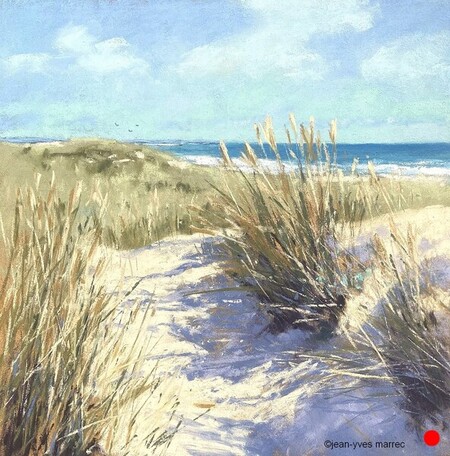 "Dunes et gramin&eacute;es" pastel sec 26x26 cm  VENDU