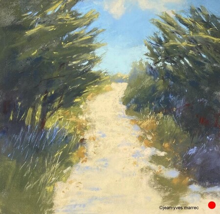 "Au bout du sentier l'oc&eacute;an" pastel sec 26x26 cm  VENDU