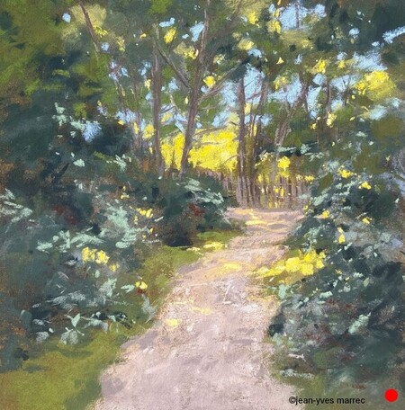 "Sur le sentier vers la plage" pastel sec 22x22 cm  VENDU