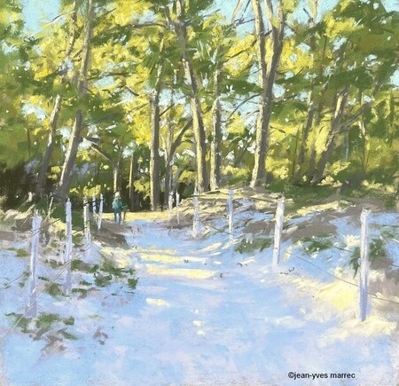 "Le marcheur" pastel sec 26x26 cm (encadr&eacute; 40x40 cm)