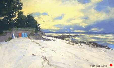 "Soir jaune &agrave; Beg meil"  pastel sec 36x21cm  VENDU