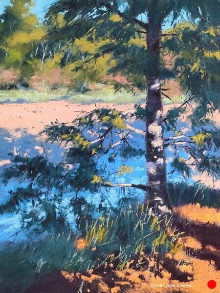"Le chemin sous les pins &agrave; Do&euml;lan" pastel sec 34x44 cm  VENDU
